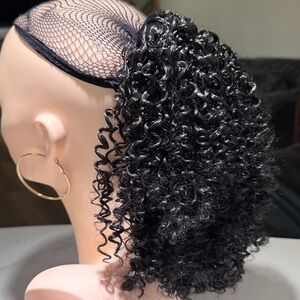 HAIR, 10” Curly Ponytail Extension Clips and Drawstring, Jet Black